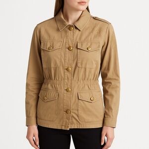 Lauren Ralph Lauren Khaki Utility Jacket with Embroidered Back - Size S